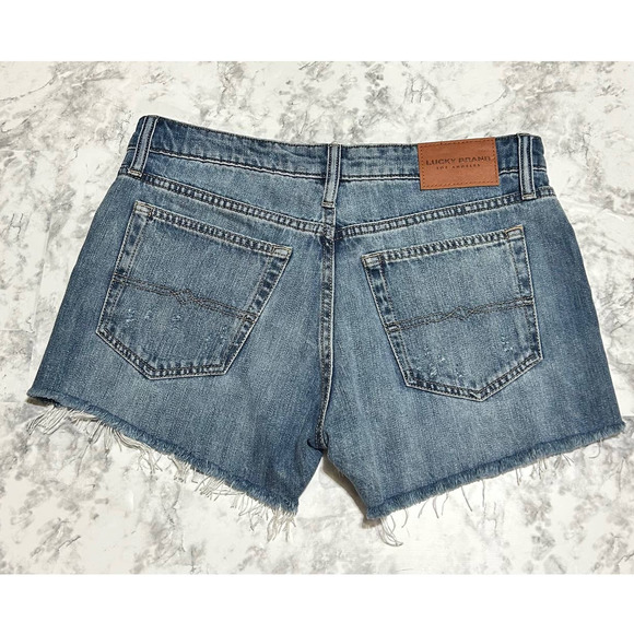 Lucky Brand The Cut off Button Fly Shorts 6/28 Ripped Distressed Raw Hem Lt Wash - Picture 4 of 9